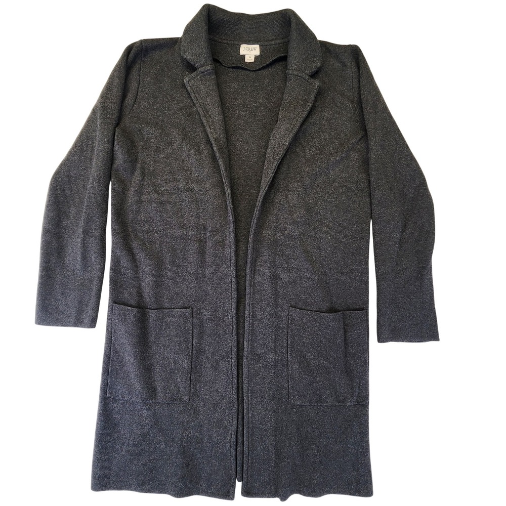 J. Crew Women's Grey 100% Cotton Open Front Sweater-Blazer Pockets Size Small